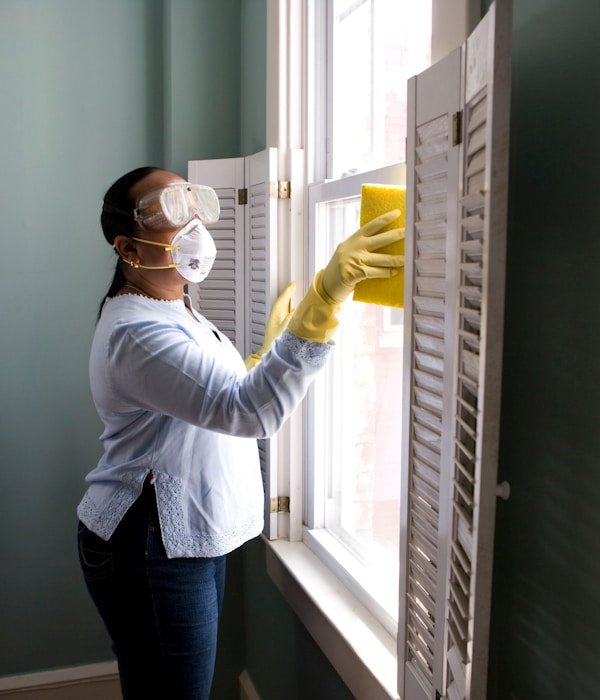 Professional cleaner in kitchen